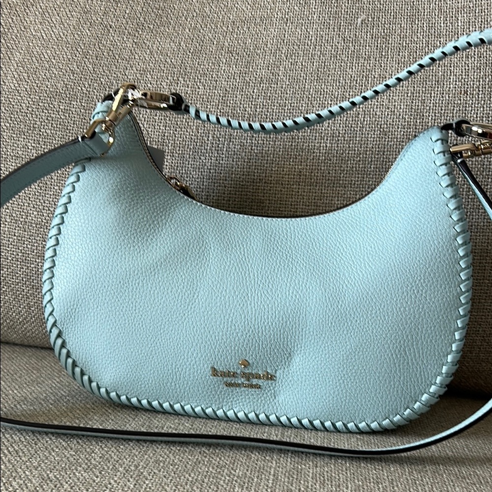 Kate Spade Blue Leather Shoulder Bag with Silver Accents